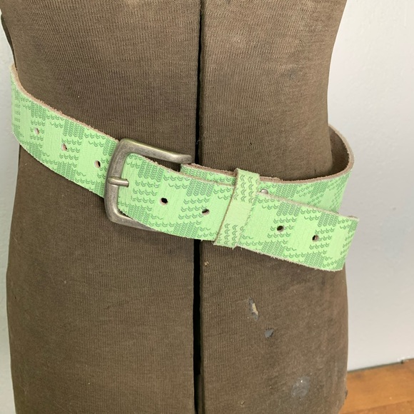 Green plaid checkered leather belt - Picture 2 of 4